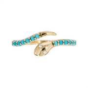 14K Solid Yellow Gold Diamond and Turquoise Open Snake Ring